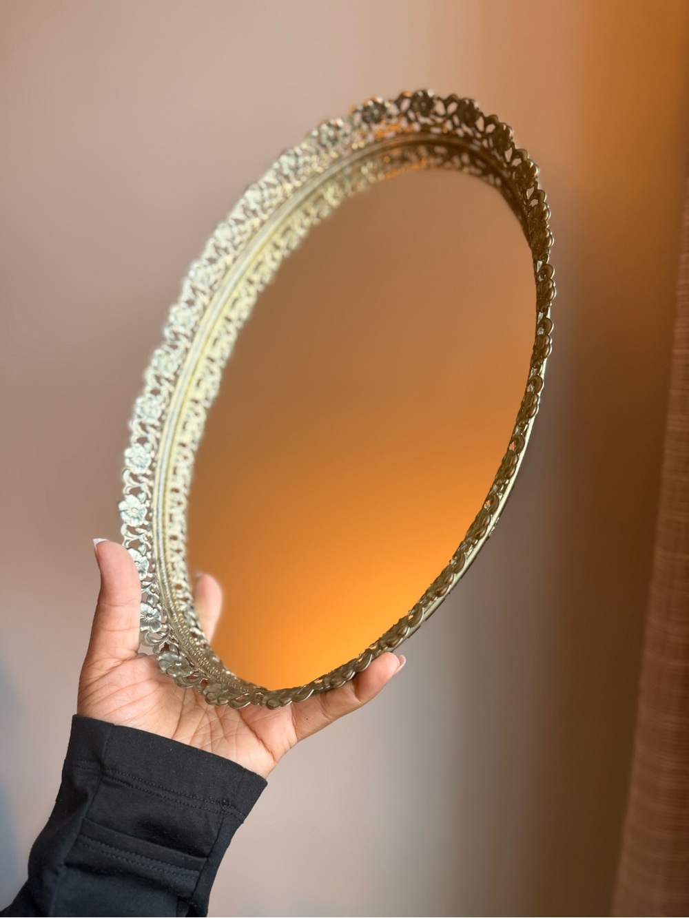 Hollywood Rage Wholesale Gold Filigree Vanity Mirror Tray